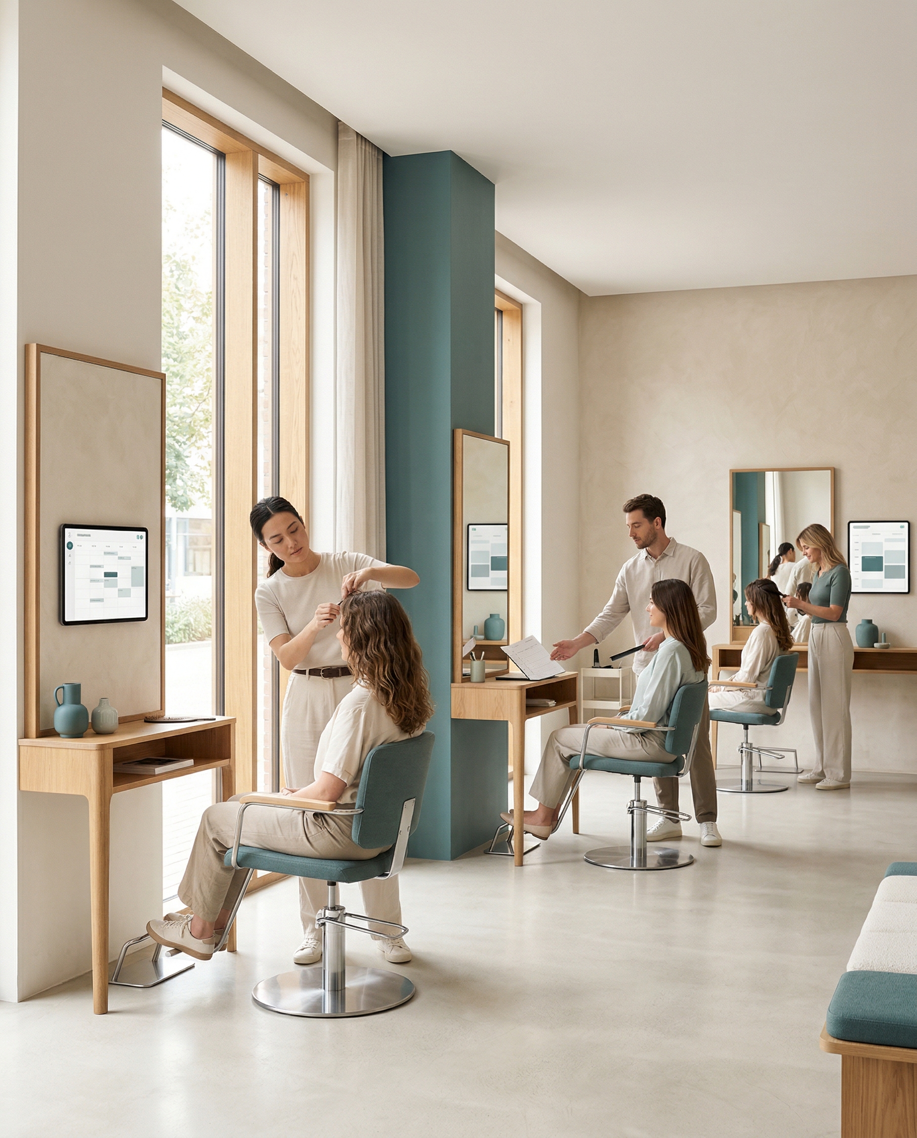 Salon med flere frisører og kalendere